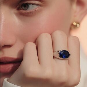 Lab Sapphire East West Design Ring Size 8 
NWOT